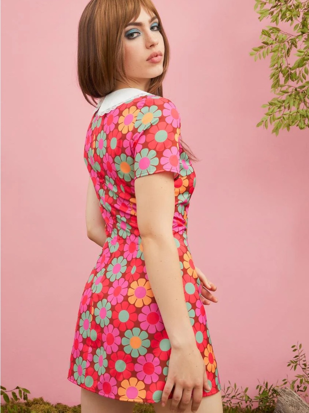 NWT Sugar Thrillz Dolls Kill Groove With Me Mod Floral Collared Mini Dress, XL - Picture 3 of 16